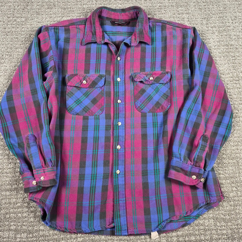 Vintage Mighty Mac Flannel Shirt Mens 2XL Plaid Big Mac Heavyweight Cotton USA